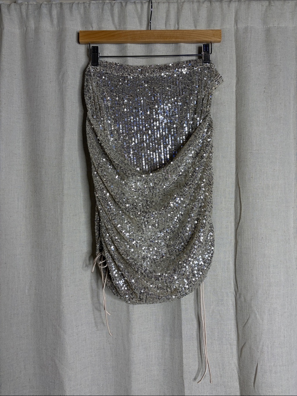 For Love & Lemons Silver Sequin Draped Mini Skirt